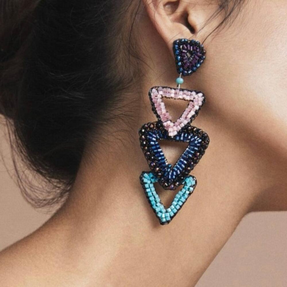 LAVISH by Tricia Milaneze by Anthropologie Beaded Geometric Statement Earrings